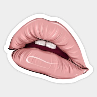 Parted sexy lips with nude lip color gloss and teeth Sticker